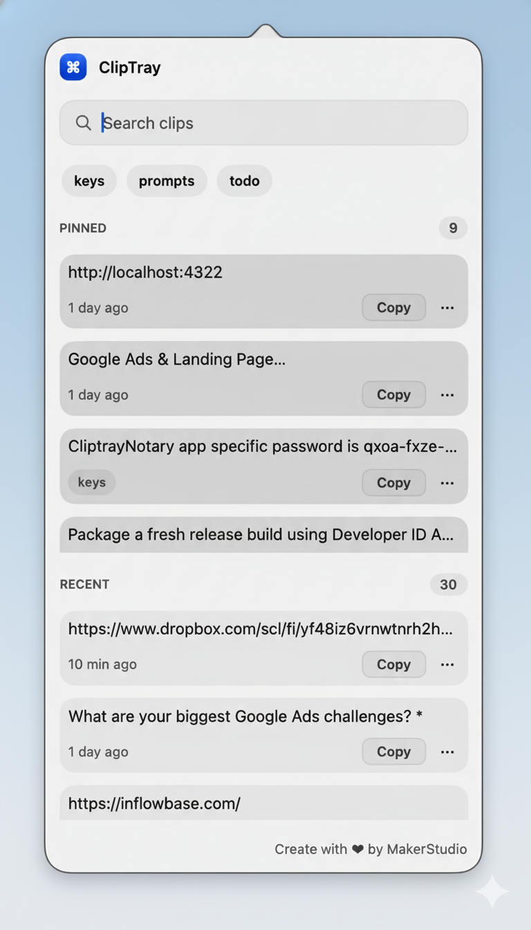 ClipTray clipboard manager app